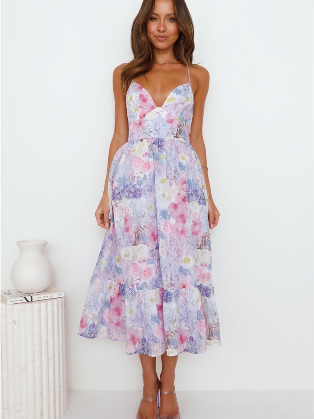Hello Molly Pastel Floral Spaghetti Strap Midi Dress